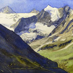 #854 / Val d’Anniviers - Bergblick am Moiry-Stausee, Aquarell,  Mountain view at the Moiry Reservoir, watercolor painting, Aquarellpapier/watercolor paper: Hahnemühle Ingres 100 g/m²,  Bildausschnitt H x B (H x W): 40 cm x 60 cm, VERFÜGBAR/AVAILABLE