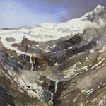 #719 / Piz Palü , Aquarell, watercolor painting, plein air, Aquarellpapier/watercolor paper: Arches 185 g/m²,  Bildausschnitt H x B (H x W): 36 cm x 54 cm, VERFÜGBAR/AVAILABLE