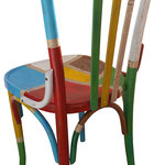 "toppe a colori su vecchia sedia in legno" acrilici, inserto carta giornale e stucco (a)