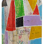 "grappa di cirmolo" (retro) acrilici su collage di carta giornale su vetro cm23,5x8,5x4,5