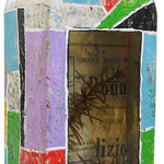"grappa di cirmolo" (fronte) acrilici su collage di carta giornale su vetro cm23,5x8,5x4,5