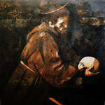 "Franziskus", 100x100cm, Stahl geschliffen, Transparentfarbe, Rost, 2002