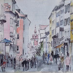 Hauptstrasse, 19 x 24 cm, Aquarell+Tinte