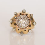 Vintage Ring Blume in 14 kt Gelbgold mit Brillanten