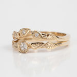Verlobungsring 14 kt Gelbgold mit Blättern und Diamant