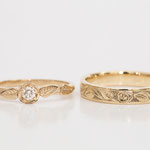Eheringe 14 kt Gelbgold mit Blättern, Diamant und graviert
