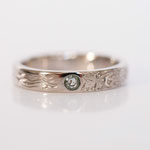 Eheringe 14 kt Weissgold mit unterschiedlichen Mustern und Edelsteinen