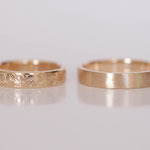 Eheringe 14 kt Rotgold graviert und längsdiamantiert