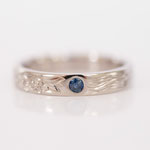 Eheringe 14 kt Weissgold mit unterschiedlichen Gravuren und Edelsteinen