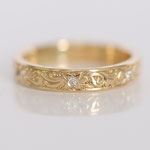 Eheringe 14 kt Gelbgold mit Diamanten und graviert mit Blumen Muster 