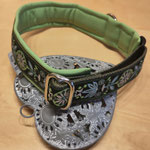 Überkopf Halsband Gurtband Olive 3 cm x 1,8 mm stark, Webband Pinwheel oliv 2,5 cm, Polster Softshell hellgrün