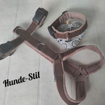 Führgeschirr braun Gurtband 2,5 cm ,Polster hellbraunes Fleece mit passendem Halsband