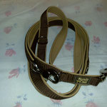 3-teilige Leine, Gurtband braun 1,5cm, mit beigem Leder gepolstert