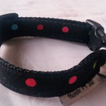 Klickhalsband: Gurtband schwarz 2cm, mit Baumwoll-Punkte-Stoff gefüttert