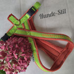 Windhundgeschirr Gurtband Limone 2cm, Polster Fleece orange