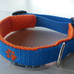 Halsband blau,  2cm Gurtband, Polster AirMesh orange