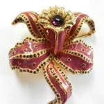1970s Beautiful Enamel purple rhinestones Orchid Flower Pin - Made in Italy mark  -Art.278/4- SOLD OUT