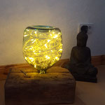 rustikaler Eichenbalken Lampe mit Glasballon (Nr. 20 - 135€) und LED-Lichterkette (warmweiss mit versch. Effekten)