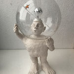 Heller Kopf / Glas, Ton ca. 60 x 30 x 30 cm 2019 (verkauft)