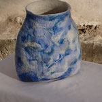 Vase "Miroir bleuté" H : 18 cm et Ø 17 cm. Pièce unique