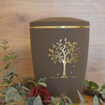 Naturstoffurne mit goldenem Dekor Lebensbaum