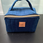 Trousse de toilette ouverture transversale en velours grosses côtes bleu roi