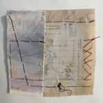 Fragment aus drei Zeitabschnitten (1 aus einer Serie von 6) Wiederverwertetes Papier, Garn.