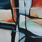 071 Spiel mit rot und blau II,Acryl auf Leinwand, Karin Lesser-Köck, 40 x 30 cm