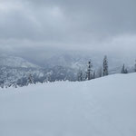 Nach einer kurzen Pause bei der Hütte machten wir uns an die Abfahrt über den wunderschön verschneiten Hang