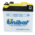 Unibat B39-6 Säure 6 V 7 AH (00714), Maße in mm :(LxBxH) 126x48x126, Gewicht: 1,3 kg