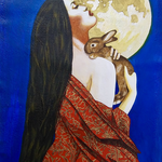  The Rabbit and Moon Goddess © 2023,  Acrylic  on Canvas,  Dimensions: 12" h x 6" w