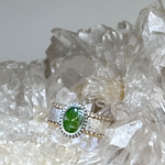Ring met een stukje postzegel en wat zwarte haartjes 