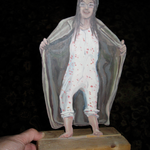 'Flasher In A Raincoat' oil on wood panel circa 1980 verso