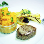 Steaks mit Kohlrabi-Chips & Süßkartoffel-Püree