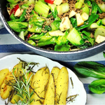 Pak Choi mit Äpfeln, Rinderhack & Rosmarin-Kartoffeln