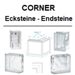 SEVES Glass Block Glassblok Eckstein Angolare Corner 90° 60° 135 ° Endstein Linear Double End curved terminal Glasbausteine-Center.de Glasbausteine Glassteine Terminale Lineaire Lineal Kurvenendstein Briques verre glazen blokken glasblokke glasblok bloque