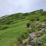 雪渓から、樹林帯へ そしていよいよ、火打山山頂へ、あと少し💦