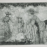 Paviot, les joueuses de croquet, eau forte, 32x42,5