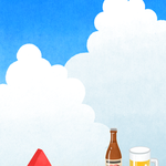 夏空にビールとスイカ