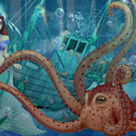 LunaMizuno - | Die neugierige Meerjungfrau hatte nicht damit gerechnet, dass aus dem Schiffswrack plötzlich ein Kraken emportaucht. Und Fabius kann dabei leider nur zusehen. |