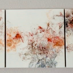 Ohne Titel, Acryl, Resin, Pouring auf Holz, 3 mal 45 x 45 x 4 cm