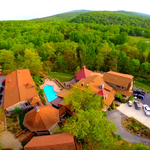 Drone photo of Main Lodge, Pool area and Guesthouse 