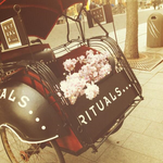 Het reclamebord voor Rituals, als display bij hun winkel in Antwerpen