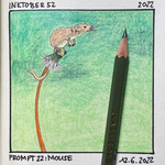 Inktober52 Prompt 22:Mouse — Ink and coloured pencils on paper, 8x8 cm, 2022