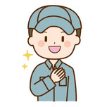 「お任せください」と伝える作業着の男性のイラスト