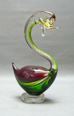 Murano Glas Schwan, mundgeblasen, Klarglas, grün und rot, 19,5 cm , € 65,00