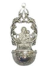 Historisches kl. Weihwasser Becken Jesus u. Maria 800er Silber 9,6x4,2 cm, 21 g