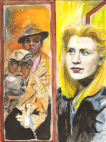 Die Olsenbande und die Prinzessin mit dem goldenen Stern schauen aus dem Fenster, Aquarellzeichnung
