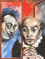 Salvador Dali und Louis de Funes am Fenster, Aquarell von Peter Albach