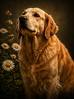 Illustration eines Golden Retrievers als Symbol für den Fokusabend Allergie, Haut und Fell